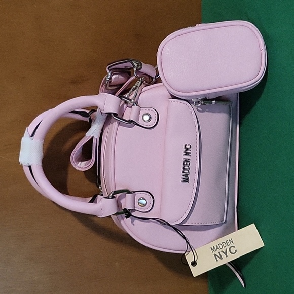 Pink Madden NYC Mini Bowler Handbag With Removable Pouch - Picture 4 of 11